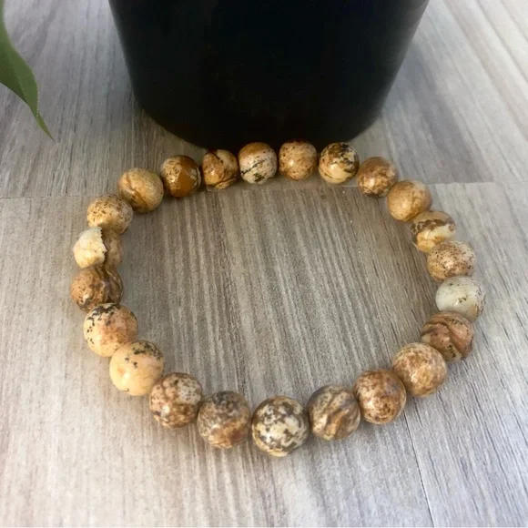 Picture Jasper Natural Stone Beads Stretchable Bracelet 7" - 8mm Beads Best gift - Picture 3 of 3